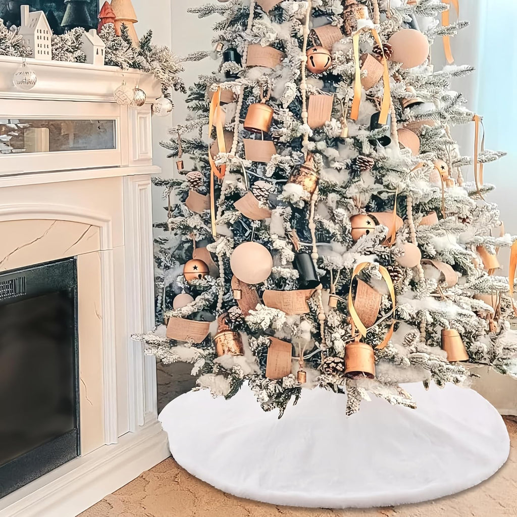 72 Inch White Christmas Tree Skirt,Faux Fur Large Tree Skirt for Christmas Tree Decorations Xmas Party Holiday