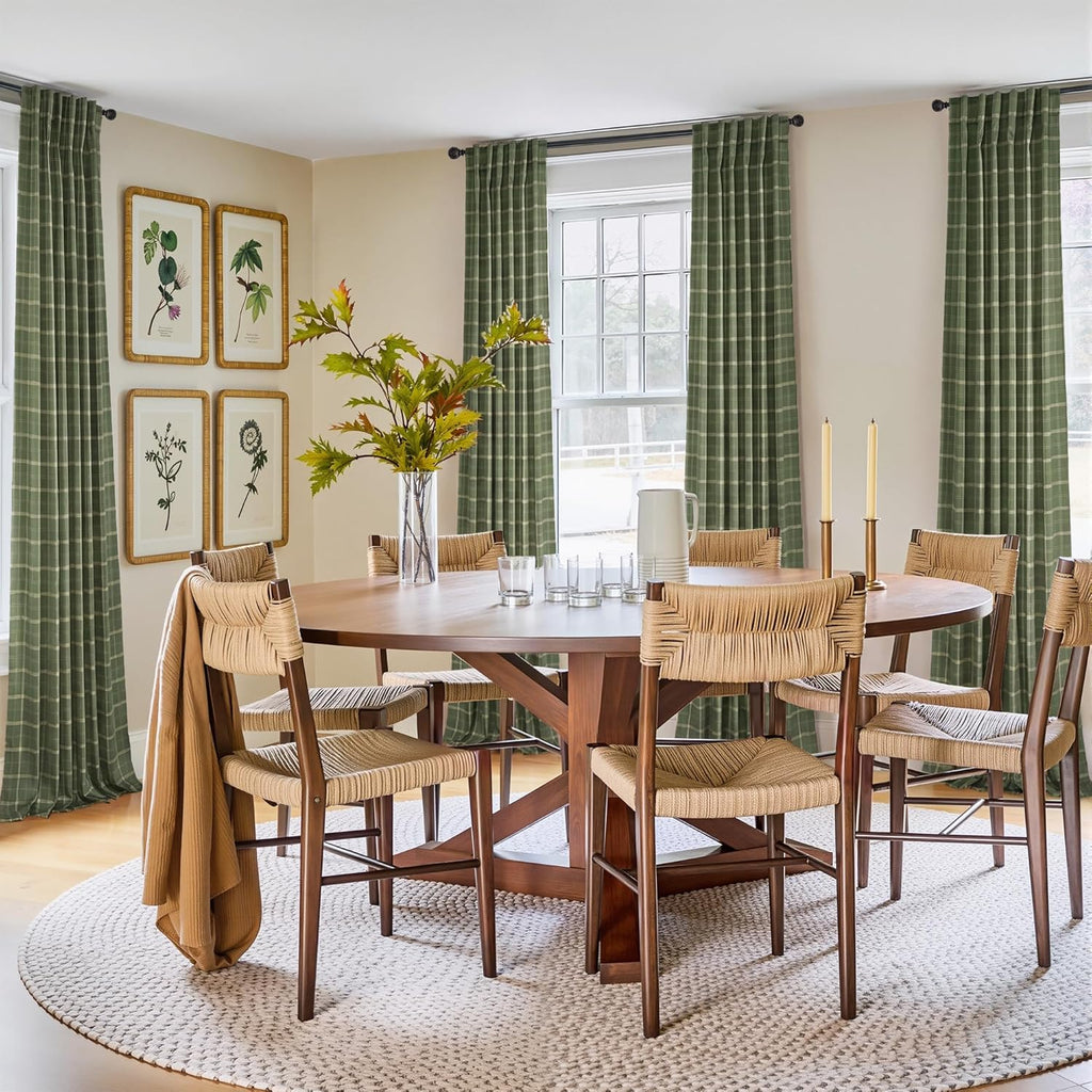 Olive Green Farmhouse Gingham Tiers Kitchen 100% Blackout Curtains 36 Inches Long, Buffalo Plaid Check Half Window