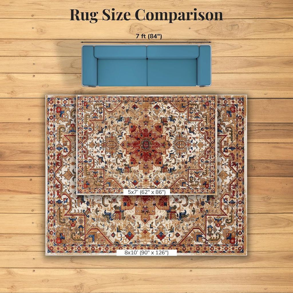Geometric Southwestern Area Rug, Ivory 8x10