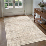 3x5 Beige Area Rug Washable Vintage Neutral Non Slip Distressed Entryway Rugs, Soft Low Pile Retro F