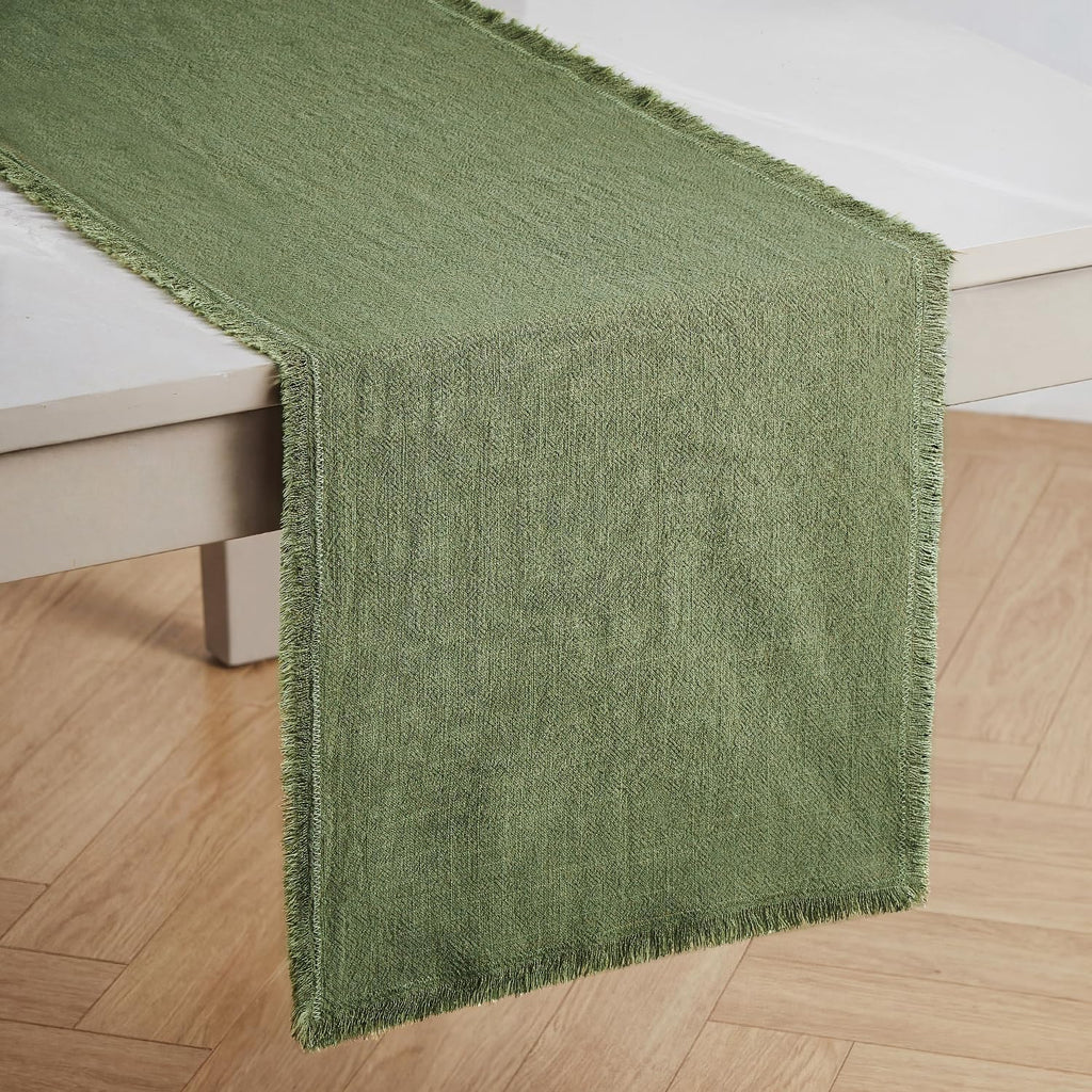 Frayed Edge Table Runner - Moss Green