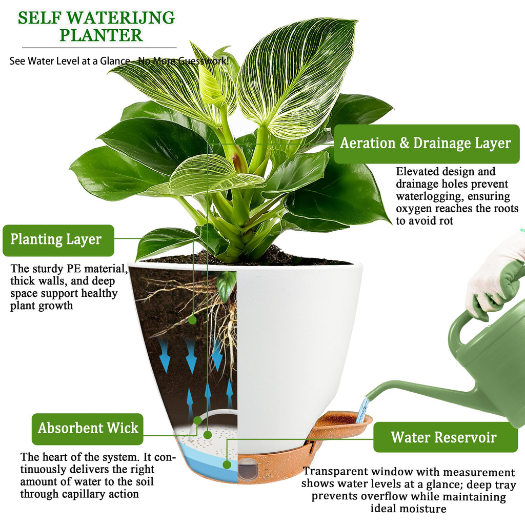 6" Self Watering Pots for Indoor Plants, 5-Pack Small Plastic Planters