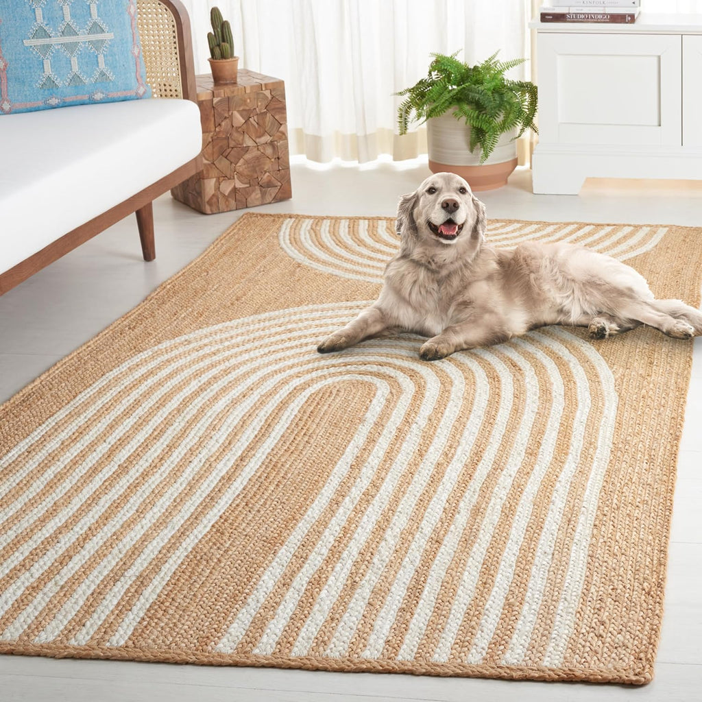 Natural Fiber Collection Area Rug - 6' Square, Natural & Ivory, Rustic Farmhouse Style, Handmade Jute, Ideal for the