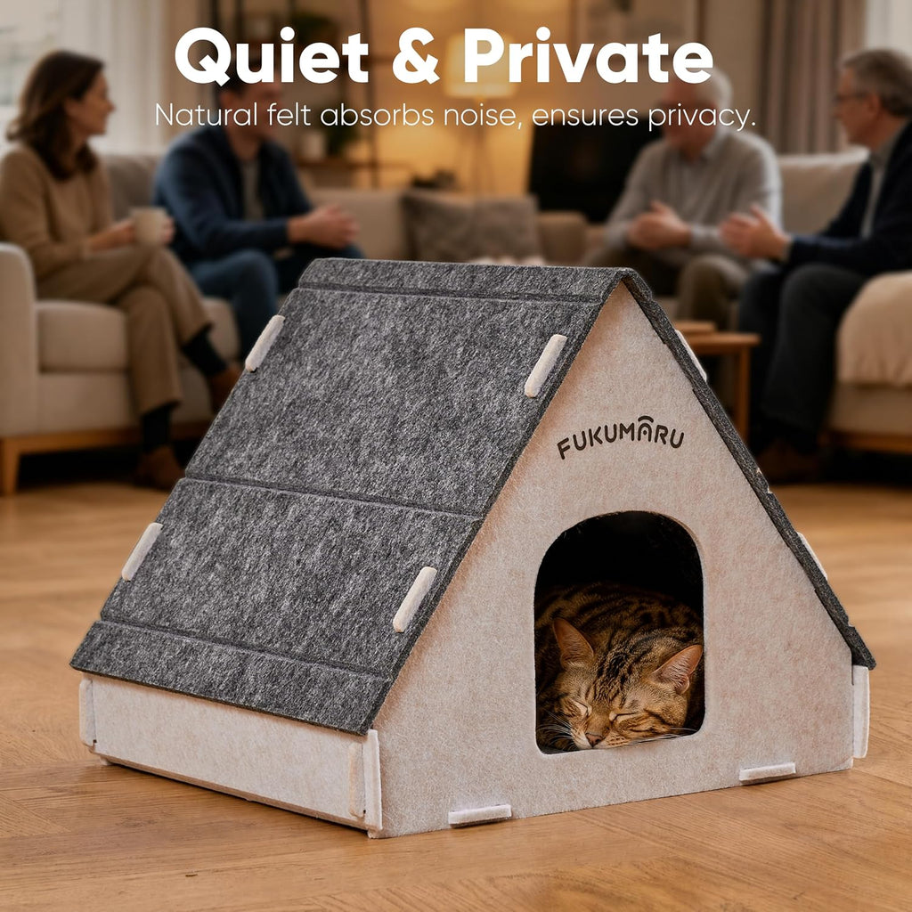 Cat House Cave Bed for Indoor Cats, Large Warm Felt Cat Hideaway