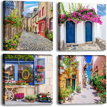 Italy Tuscan Wall, Colorful Nature Scenic Framed Pictures Canvas Prints, Modern Town Street Artwork Paintings Wall