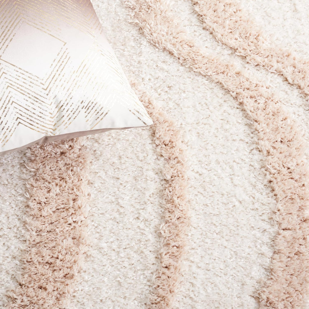 Norway Shag Collection Area Rug - 6'7" Square, Beige & Ivory, Wave Design, Non-Shedding & Easy Care, 1.2-inch Thick