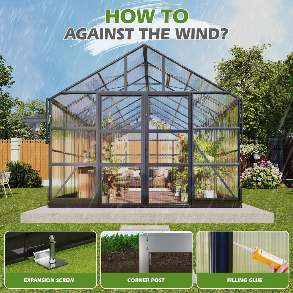 10x14 FT Polycarbonate Greenhouse with 4 Roof Vents