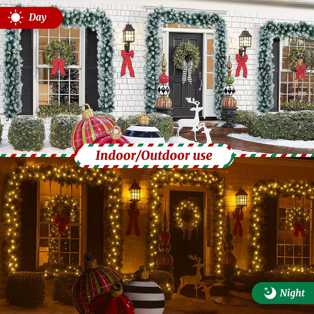 Christmas Garland with Light, 18 FT Chrismas Garland with 100 Lights and 520 Frosted Tips for Mantle, Staircase