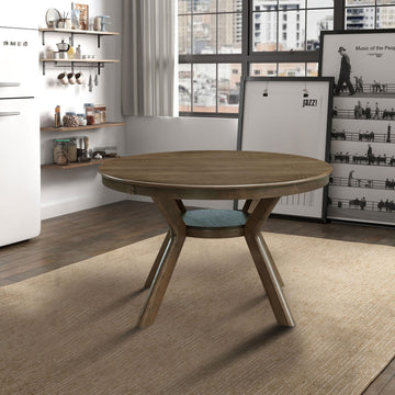 47.2''Round Dining Table for 4, Modern Kitchen Table Wooden Trestle Pedestal Base, Minimalist Elegant Dining Table