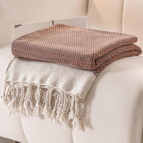 Premium Cotton Boho Blanket |50”x60”| Burnt Orange Fall Throw Blankets