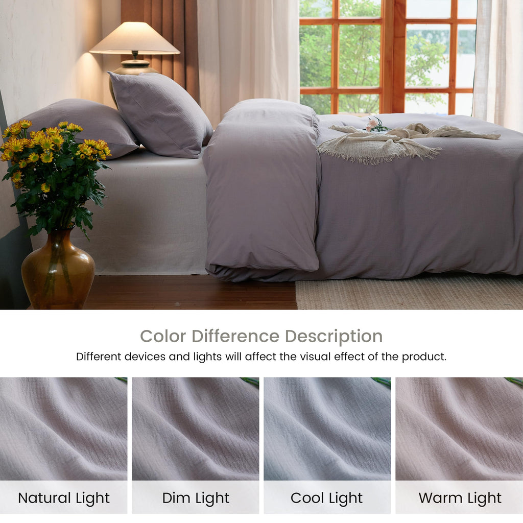 Muslin Duvet Cover Set, 100% Washed Cotton Cooling Duvet Cover for Summer, 3 Pieces Linen Like Gauze Comforter Cover