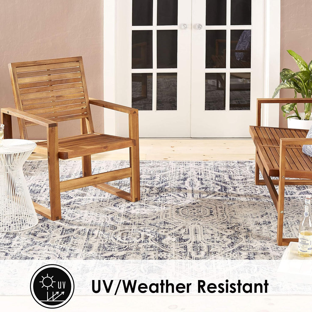 Patio Sofia Fleur Transitional Medallion Indoor/Outdoor Area Rug, Navy Blue/Aqua, 5'2"x7'2"
