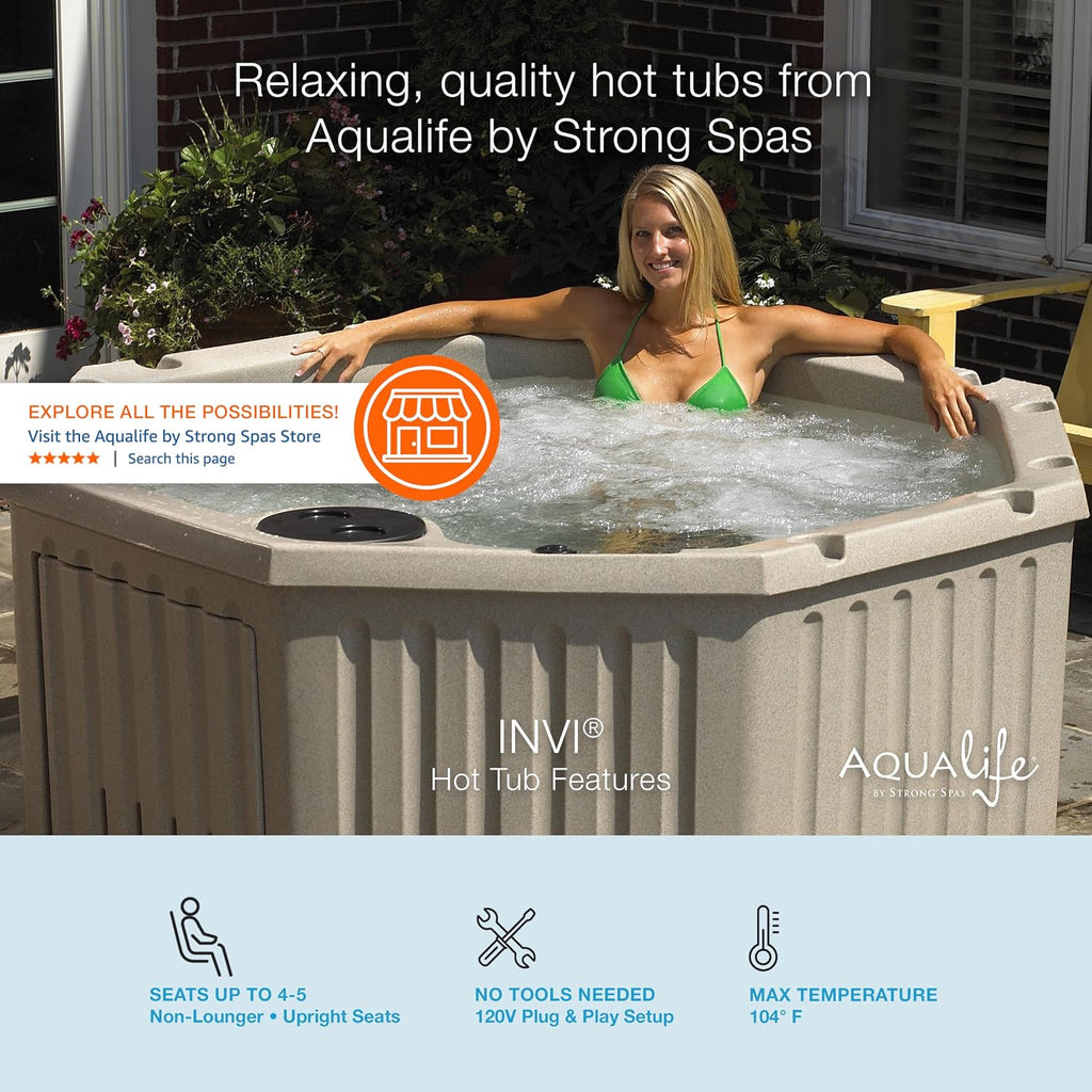 Invi 5 Person Rigid Resin Hot Tub Spa, 11 Jets, 2BHP 2-Speed Pump, Stainless Steel Heater, 120V Plug & Play, Full