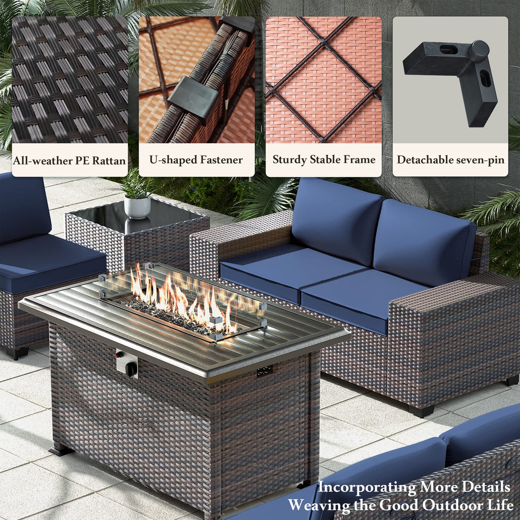 13 PCS Outdoor Patio Furniture Set, Outdoor Sectional Furniture with 43" 55000 BTU Gas Propane Fire Pit Table, All