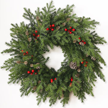24"Artificial Norfolk Pine Wreath with Berry for Christmas Front Door Decor