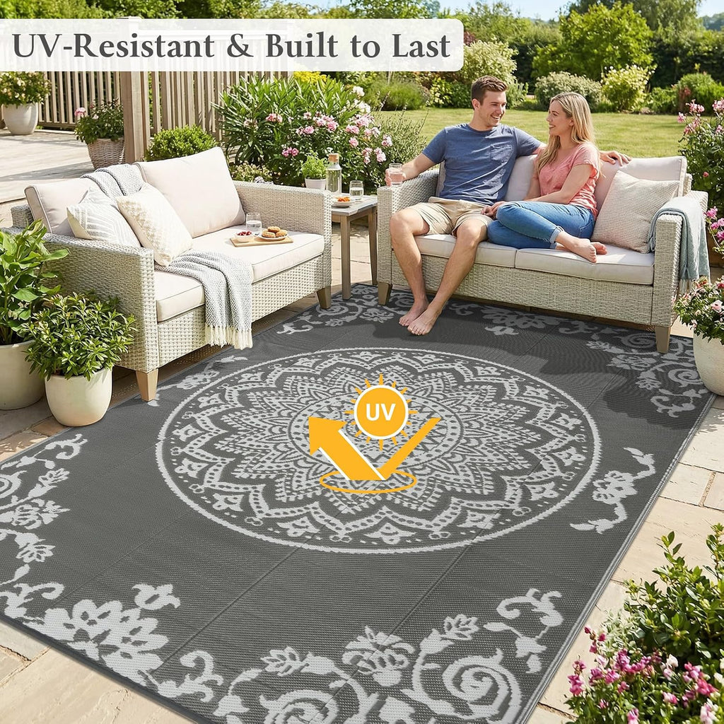 Outdoor Rug Waterproof, Reversible Outdoor Plastic Straw Rug, UV-Resistant Patio Rug Lightweight Portable RV