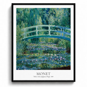 Framed Canvas Wall Art, Water Lilies and Japanese Bridge, Claude Monet Impressionist Print, Vintage Floral Garden