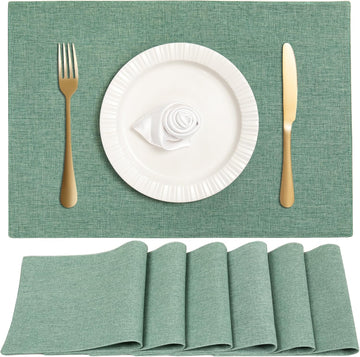 Linen Cloth Double Layers Placemats, Cotton Woven Placemats, Kitchen Table Farmhouse Decor Heat Resistant - Set of 6