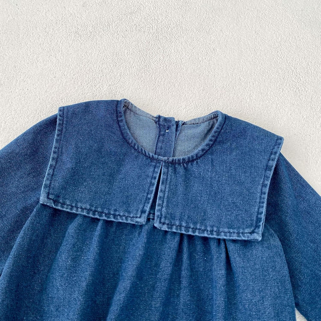 Baby Girls Denim Romper with Cute Big Collar - Spring/Fall - Runs Large