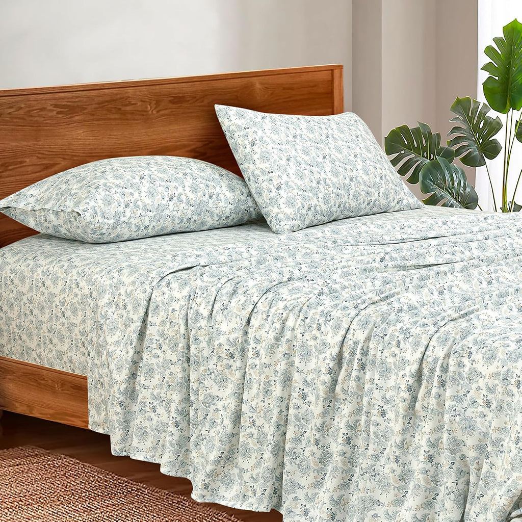 300 Thread Count 100% Long Staple Combed Cotton Sheet Set - 4 Piece Queen Bed Sheets - 1 Fitted, 1 Flat & 2 Pillow