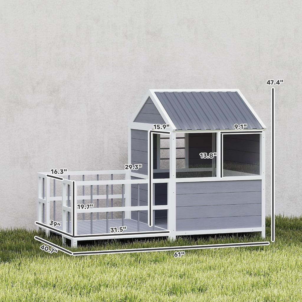 Dog House Outdoor Indoor, 61" x 41" x 47" w/Porch
