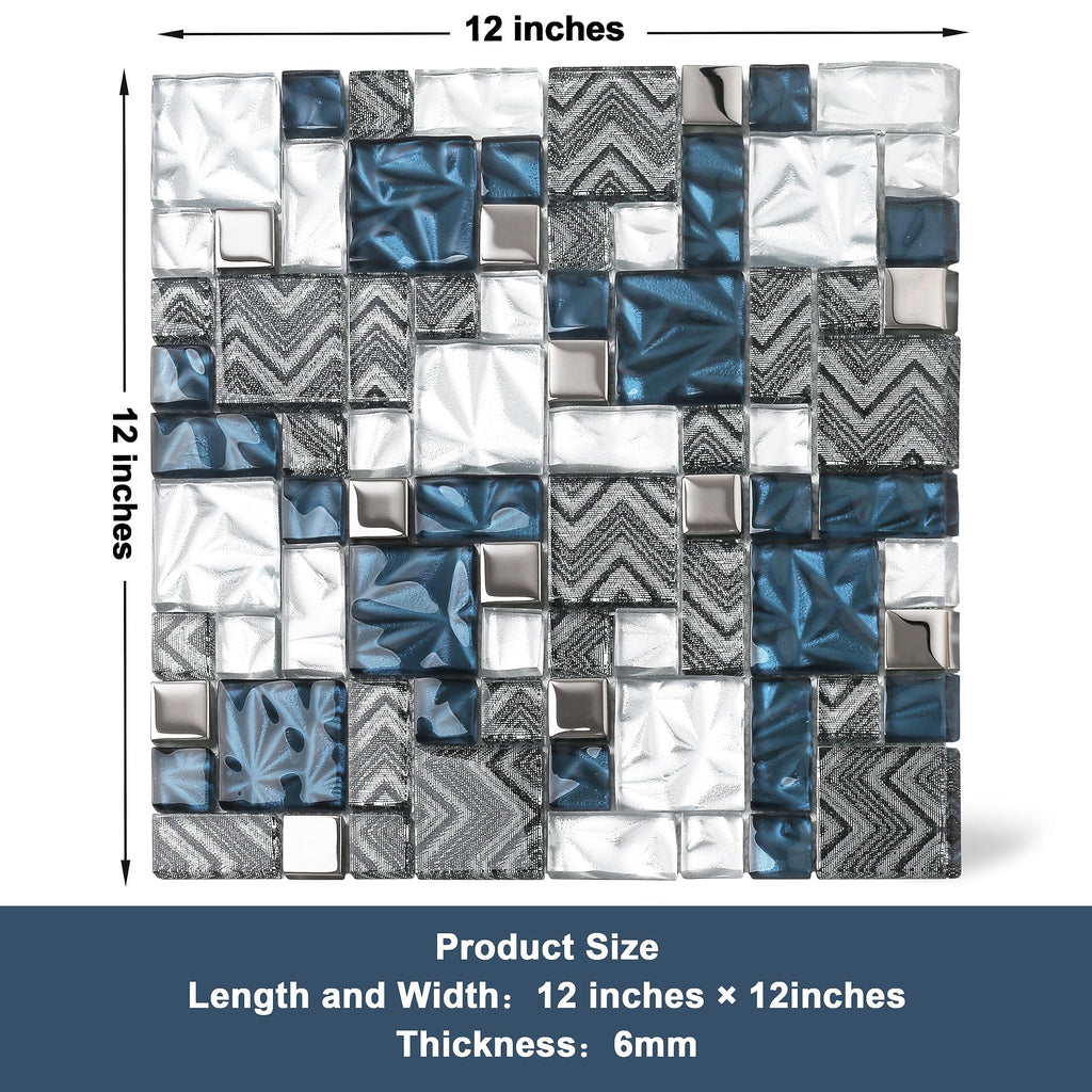 Blue White Glass Tile Bathroom Backsplash Wall Versailles Pattern Mosaic [Set of 5]