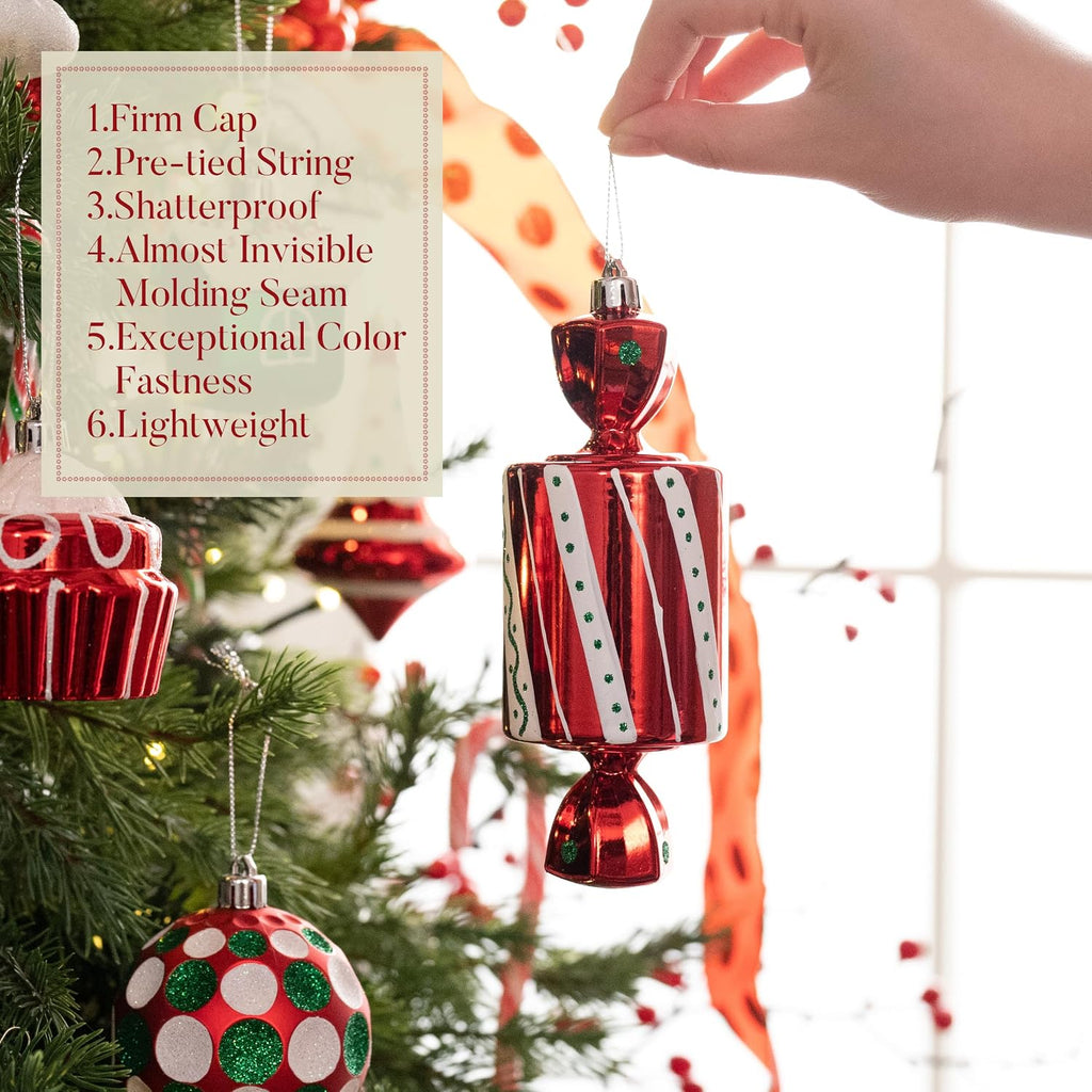Christmas Tree Ornaments Set, 100ct Candy Cane Red Green Shatterproof Christmas Tree Decorations Bulk, Variety
