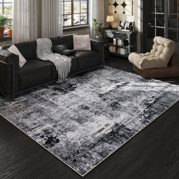 Area Rug 5x7 Washable Rug Boho Soft Abstract Pattern Non-Slip Faux Wool Vintage for Living Room, Bedroom, Farmhouse