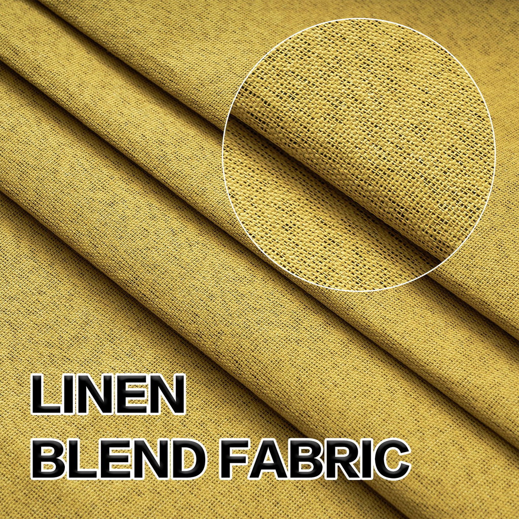 Thermal Insulated Linen Full Blackout Curtains 52x120 Inches, Grommet Room Darkening Drapes, 2 Panels, Gold Yellow