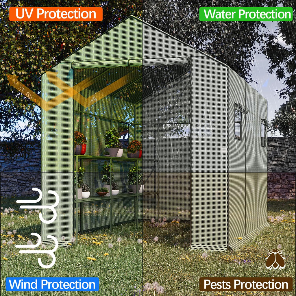 9.75 Ft Walk-in Greenhouse, 18 Shelves, Waterproof Cover