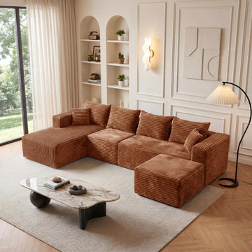 118'' Boneless Couch Sectional Sofa with Left Facing Chaise U-Shaped-Brown