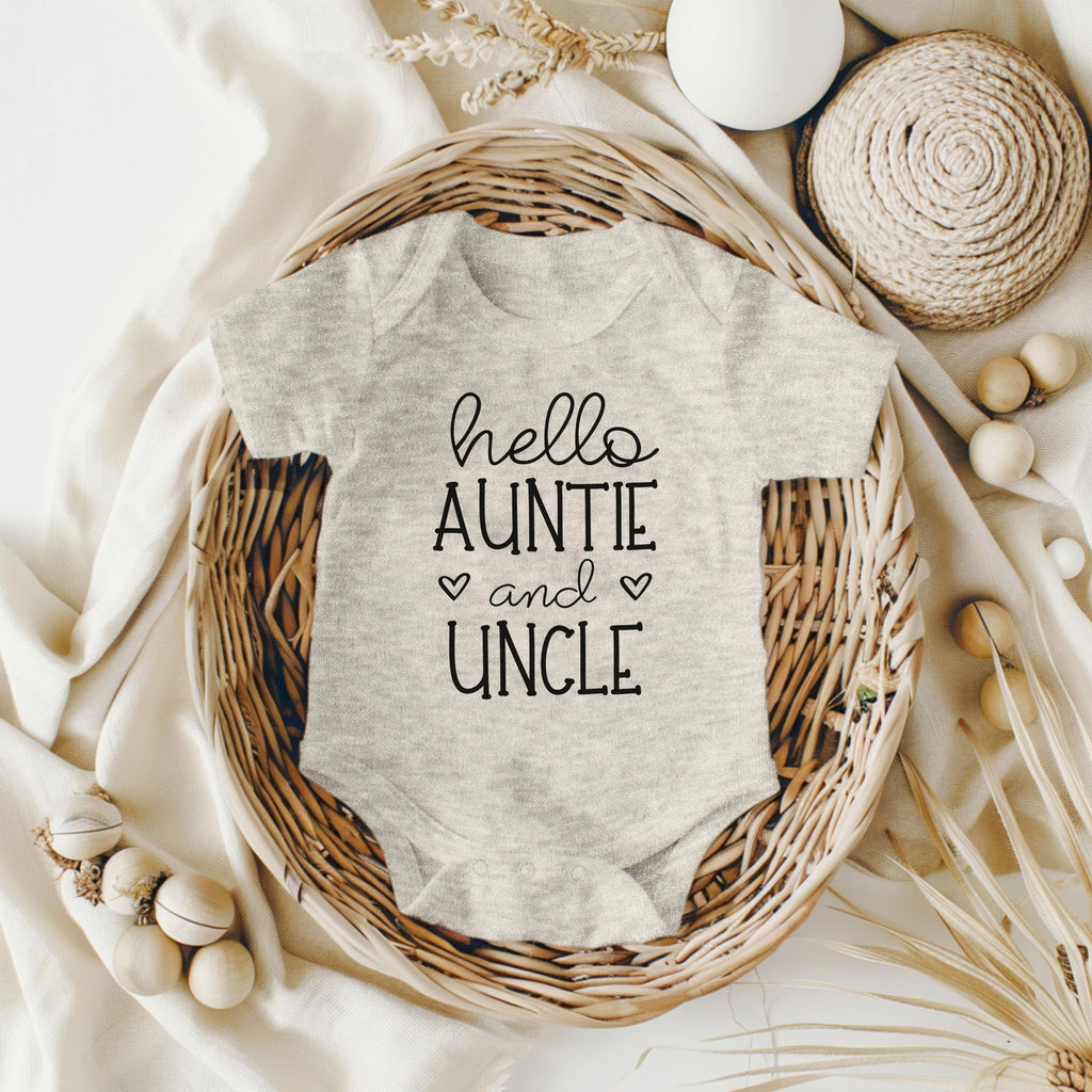 Hello Auntie and Uncle Pregnancy Announcement Infant Bodysuit - New Baby Gifts for Brother and Sister (