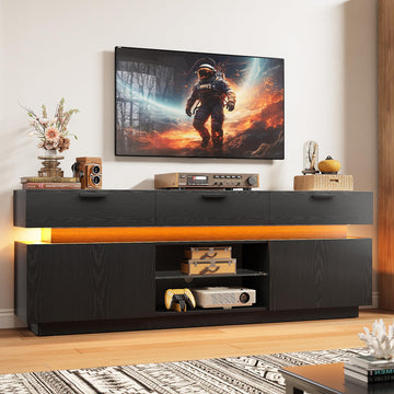 TV Stand for TVs up to 85", LED Lights and Power Outlets, Black