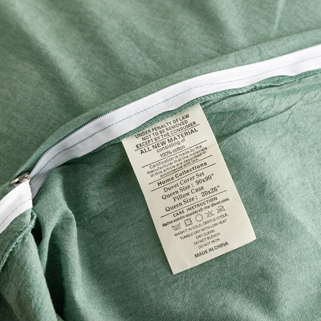 Green Comforter 100% Washed Cotton Bedding Set with Breathable & Soft Linen Feel Solid Foreat Green Bedding