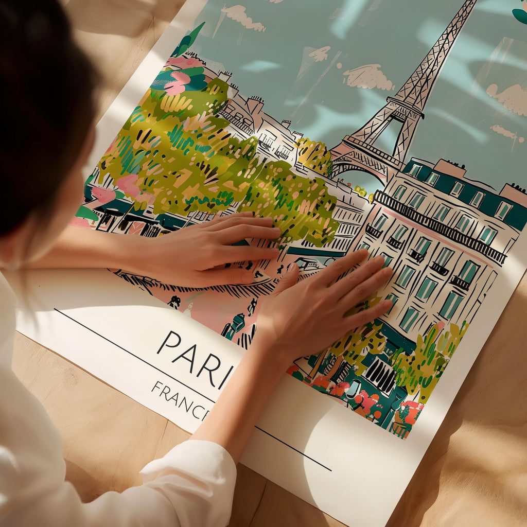 Paris Travel Poster, Premium Giclee Fine Prints - Modern Watercolor Aesthetic Wall Decoration, Eclectic Trendy Boho