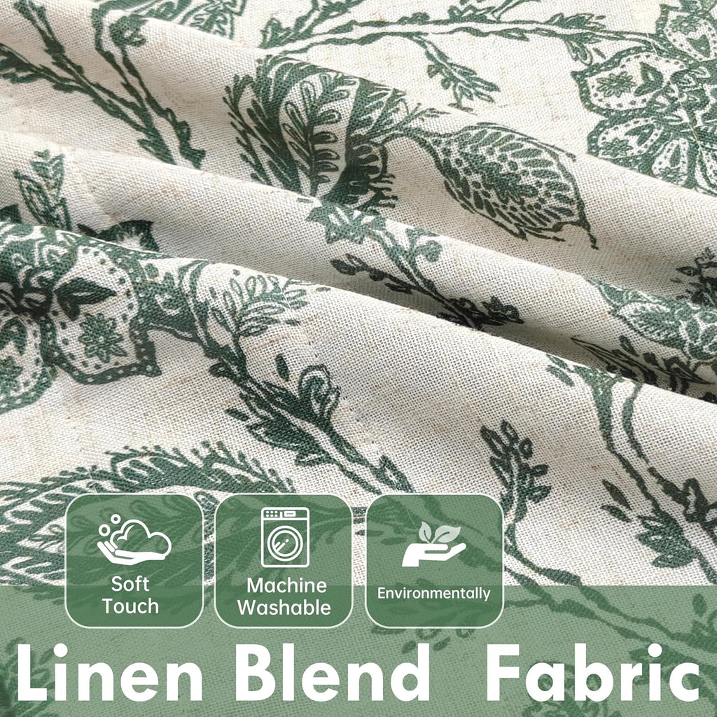 Freda Jacobean Floral Linen Blend Blackout Thermal Insulated Energy Saving Privacy Window Linen Curtain Valance Rod