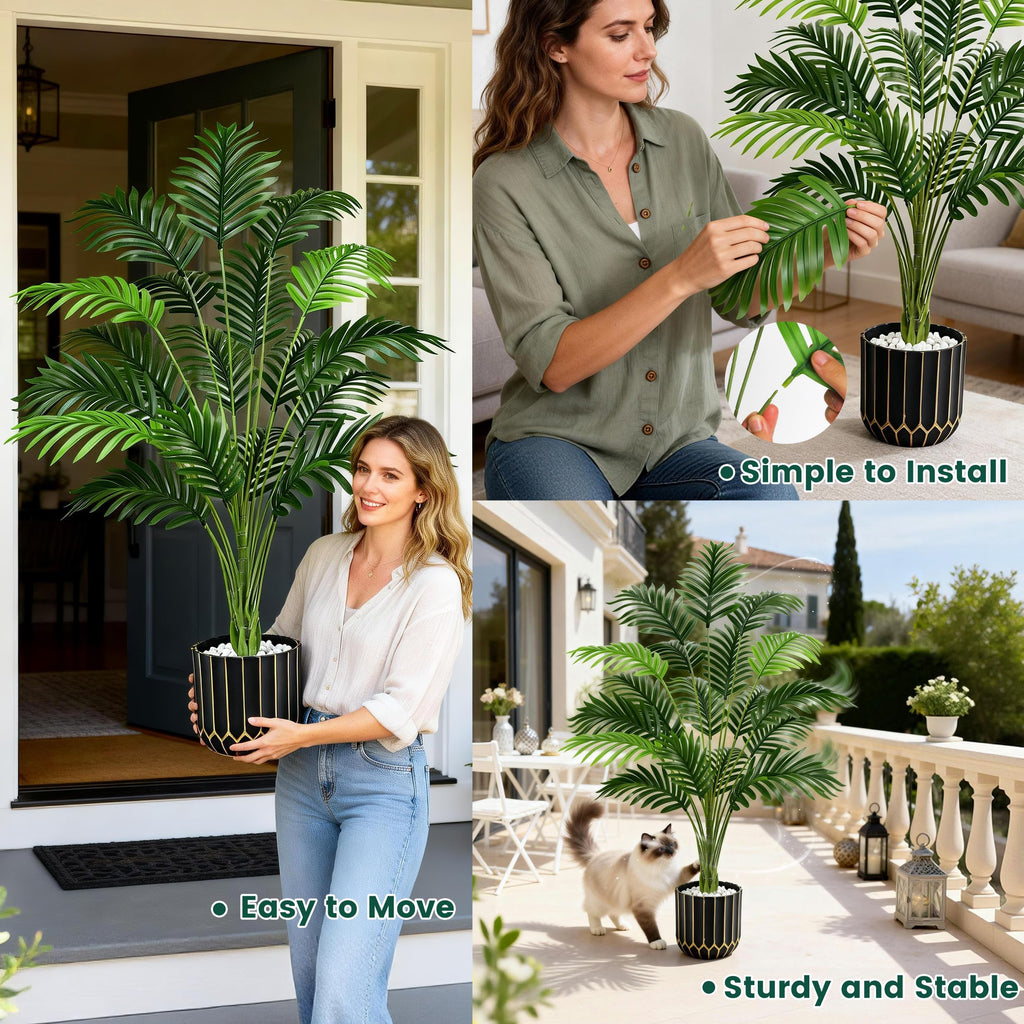 44" Fake Monstera Plant, Artificial Floor Plant in Black Gold Pot