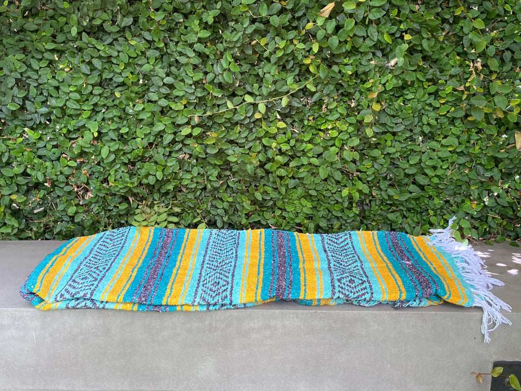 Classic Mexican Blanket, Large Authentic Woven Falsa Throw (70"x50"), Artisan Southwest Décor for Beach, Yoga