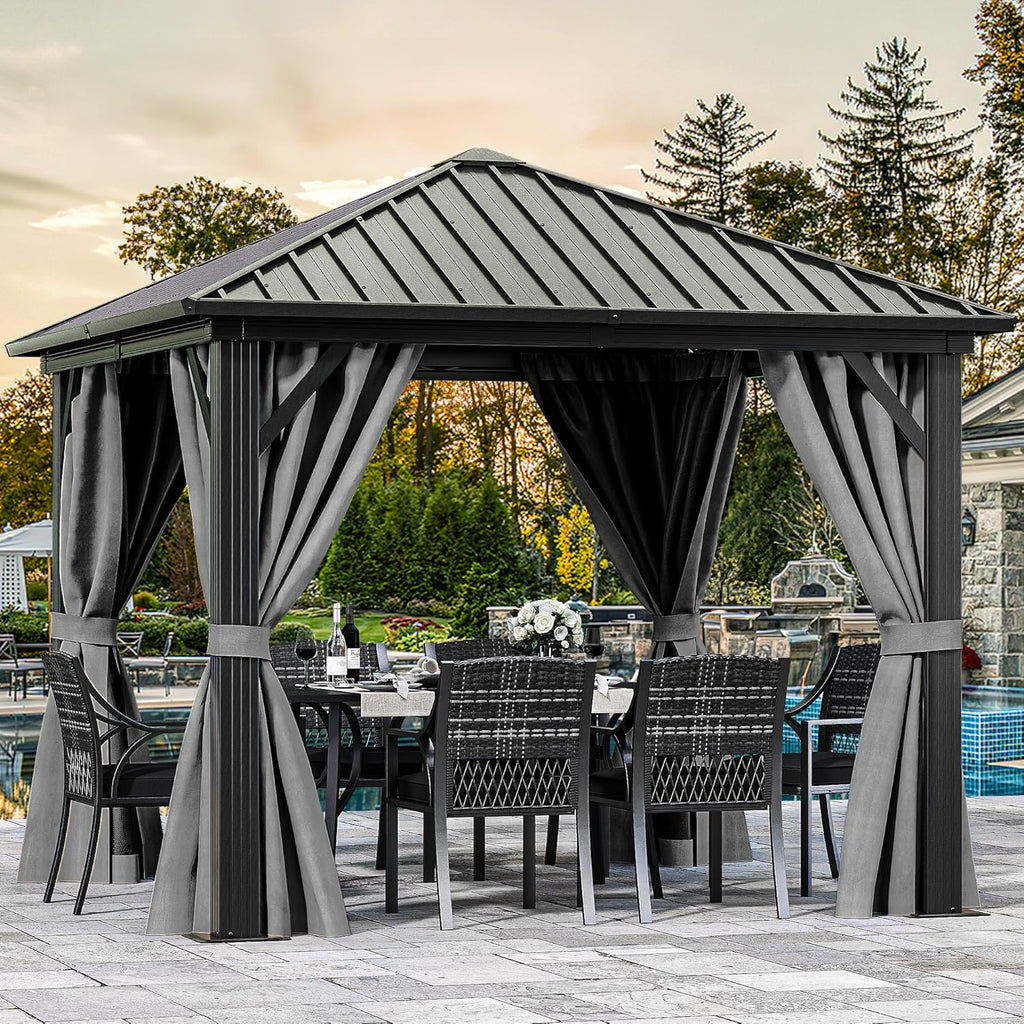 10x10ft Hardtop Gazebo with Nettings and Curtains