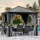 10x10ft Hardtop Gazebo with Nettings and Curtains