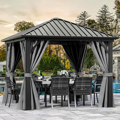 10x10ft Hardtop Gazebo with Nettings and Curtains