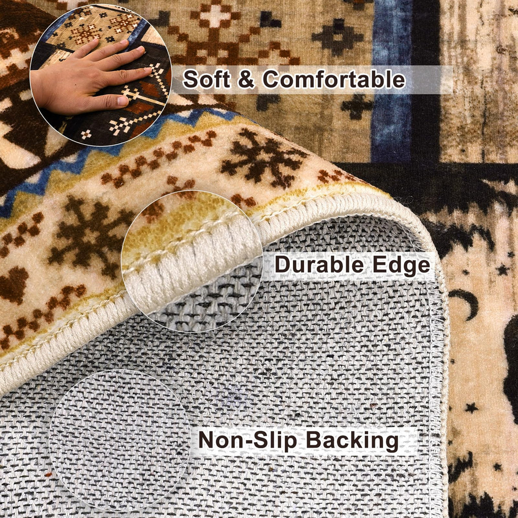 Hallway Runner Rug, Non Slip Washable Western Cabin Bear Rugs