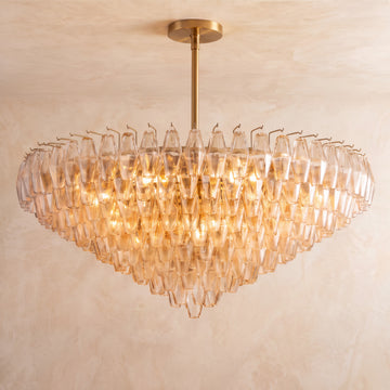 Inspired Chiara Style 47 Inch Tiered Round Glass Chandelier Lacquered Burnished Brass - Main Product View