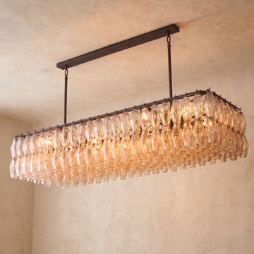 Inspired Chiara Style 74 Inch Rectangular Glass Drum Chandelier Bronze - Main Product View