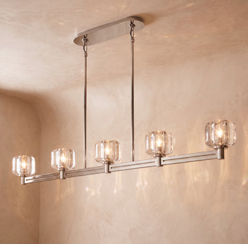 Inspired Demaret Style 54 Inch Linear Crystal Chandelier Polished Nickel - Main Product View
