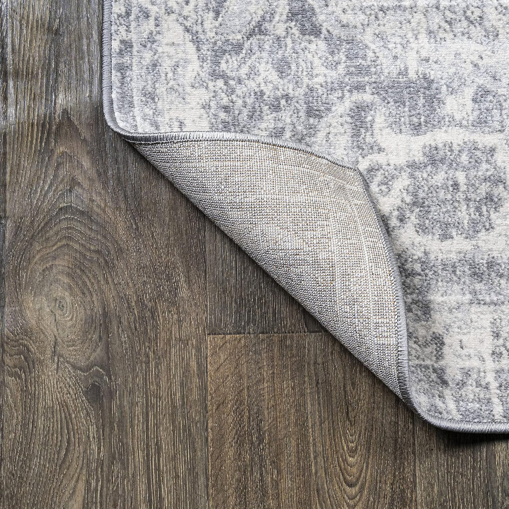 Modern Vintage Medallion Gray/Ivory 5' Round Indoor Area Rug, Country, Floral, Easy-Cleaning, Pet Friendly