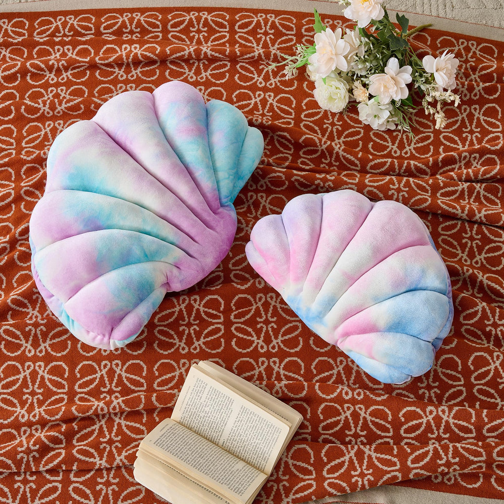 Seashell Throw Pillows, Blue Shell Shaped Pillow, Velvet, 14 Inch
