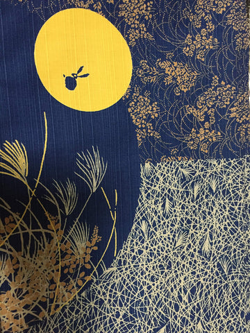 Furoshiki Wrapping Cloth Rabbit in the Moon Navy Base Motif Japanese Fabric 50cm