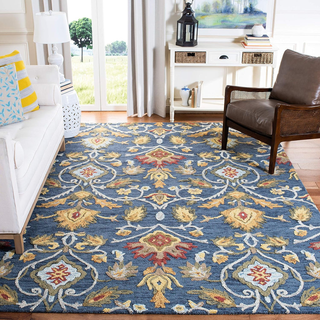 Blossom 12' x 15' Navy/Multi Handmade Premium Wool Dining Area Rug