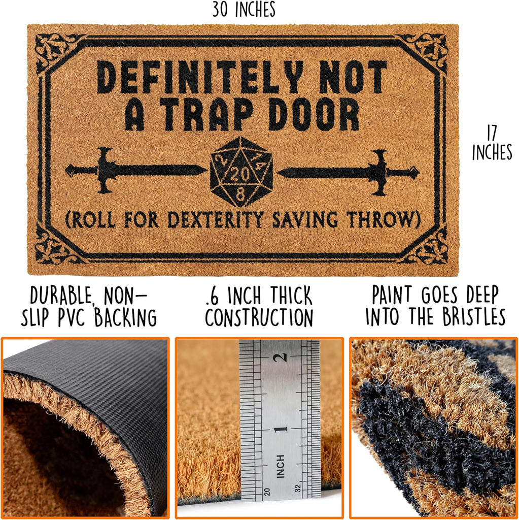 Definitely Not a Trap Door Doormat Outdoor 30x17 Inch Nerd Welcome Mat Coir | Funny Entryway Decor, Fantasy Fan Gift